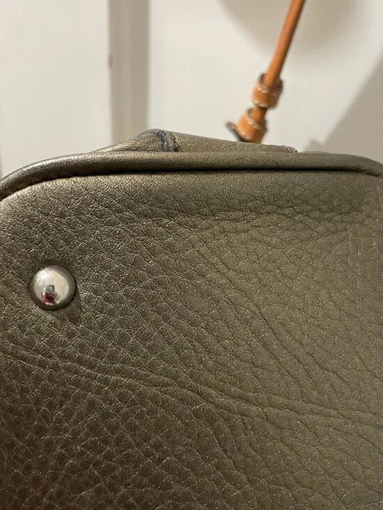 Isaac Mizrahi Live Olive Green Leather Drawstring Shoulder Bag Hobo - Picture 8 of 16